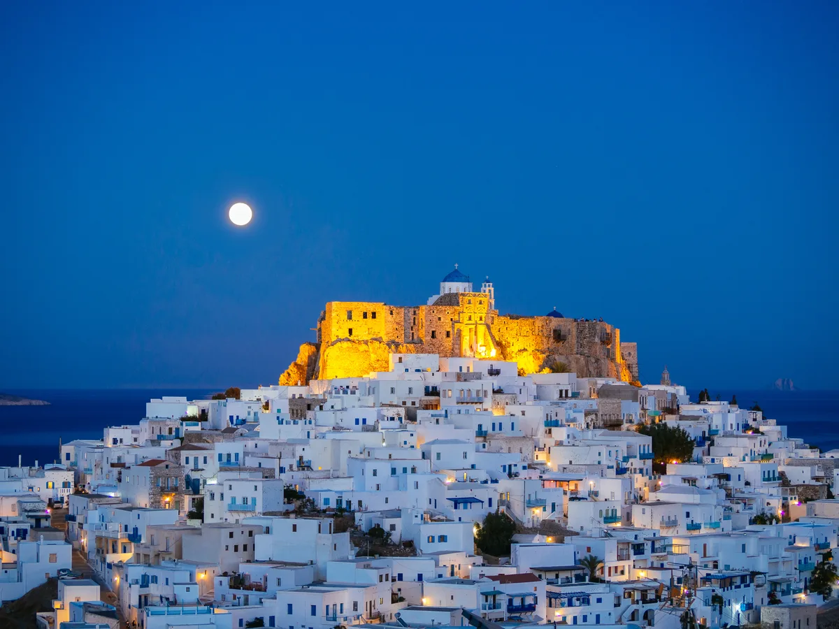 Astypalaia Castle under moonlight